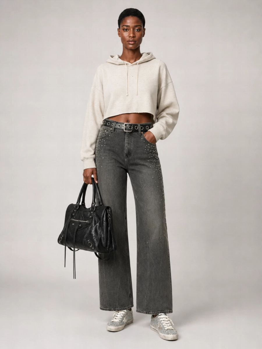 Golden Goose Cotton Studded Mid-Rise Wide-Leg Jeans