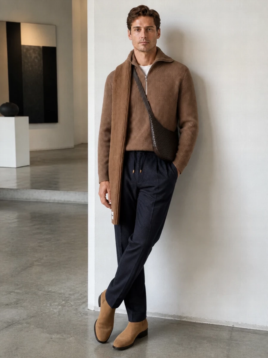Courreges half zip brunello trouser margiela boots