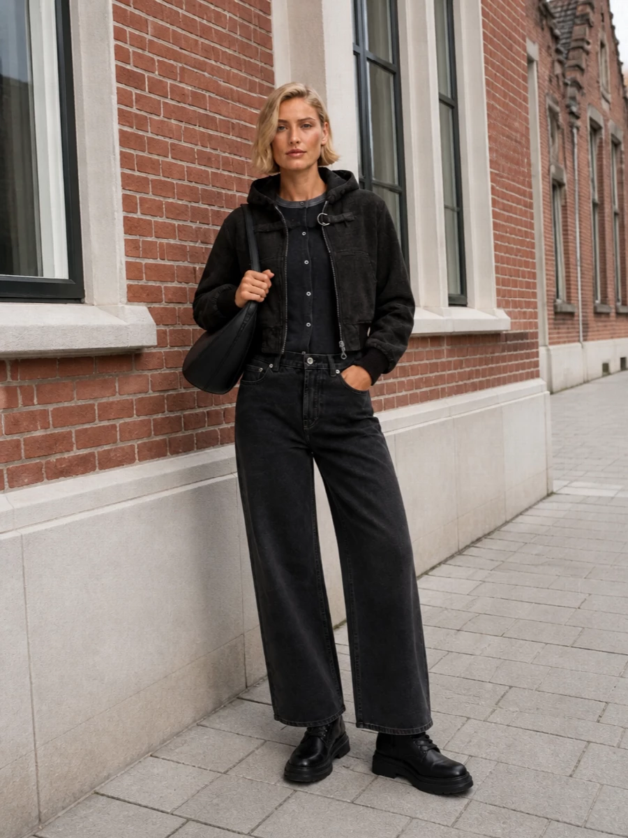 Our legacy bomber charcoal wide leg jeans outfit