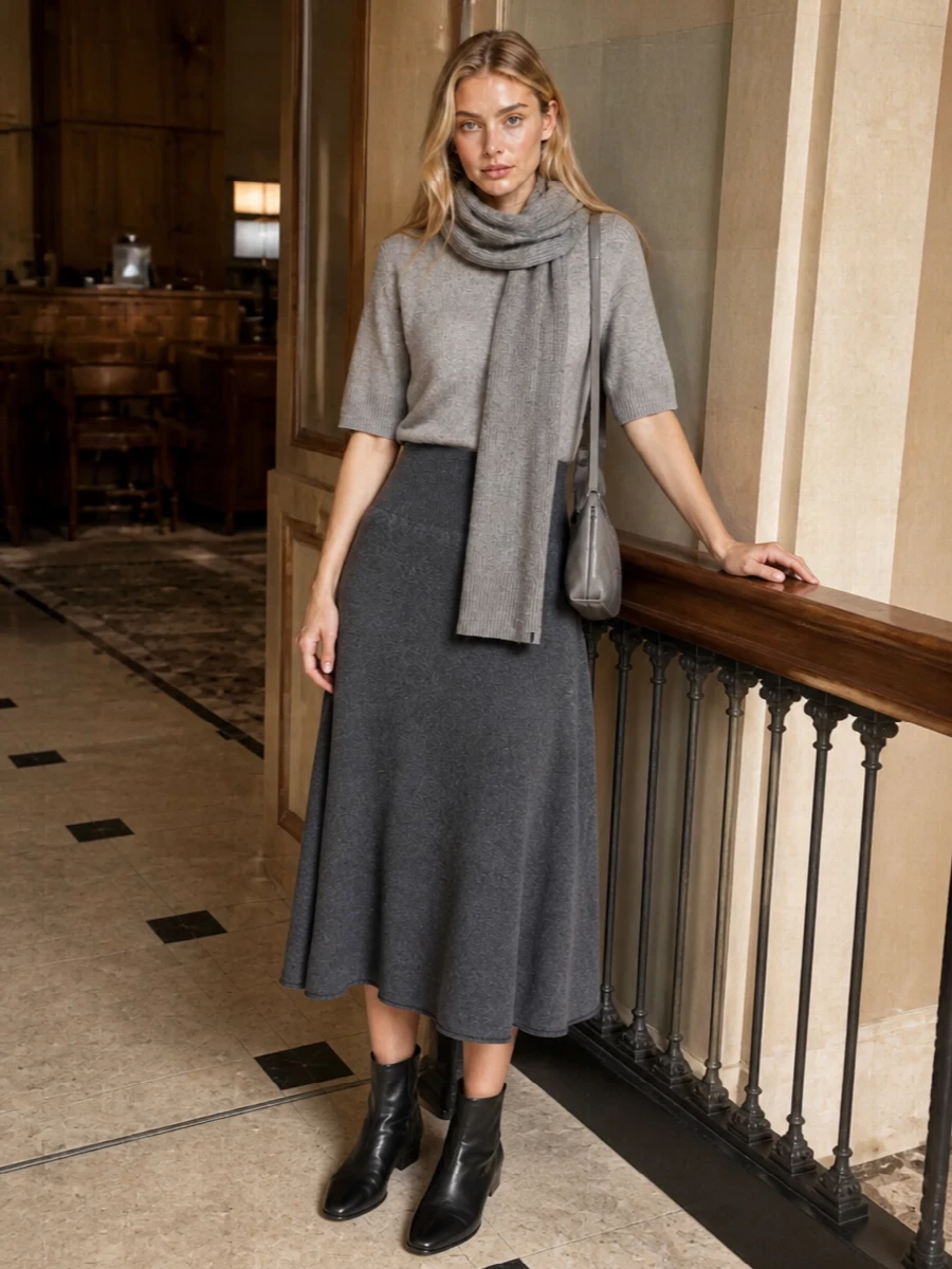 Extreme cashmere grey knit midi outfit boots
