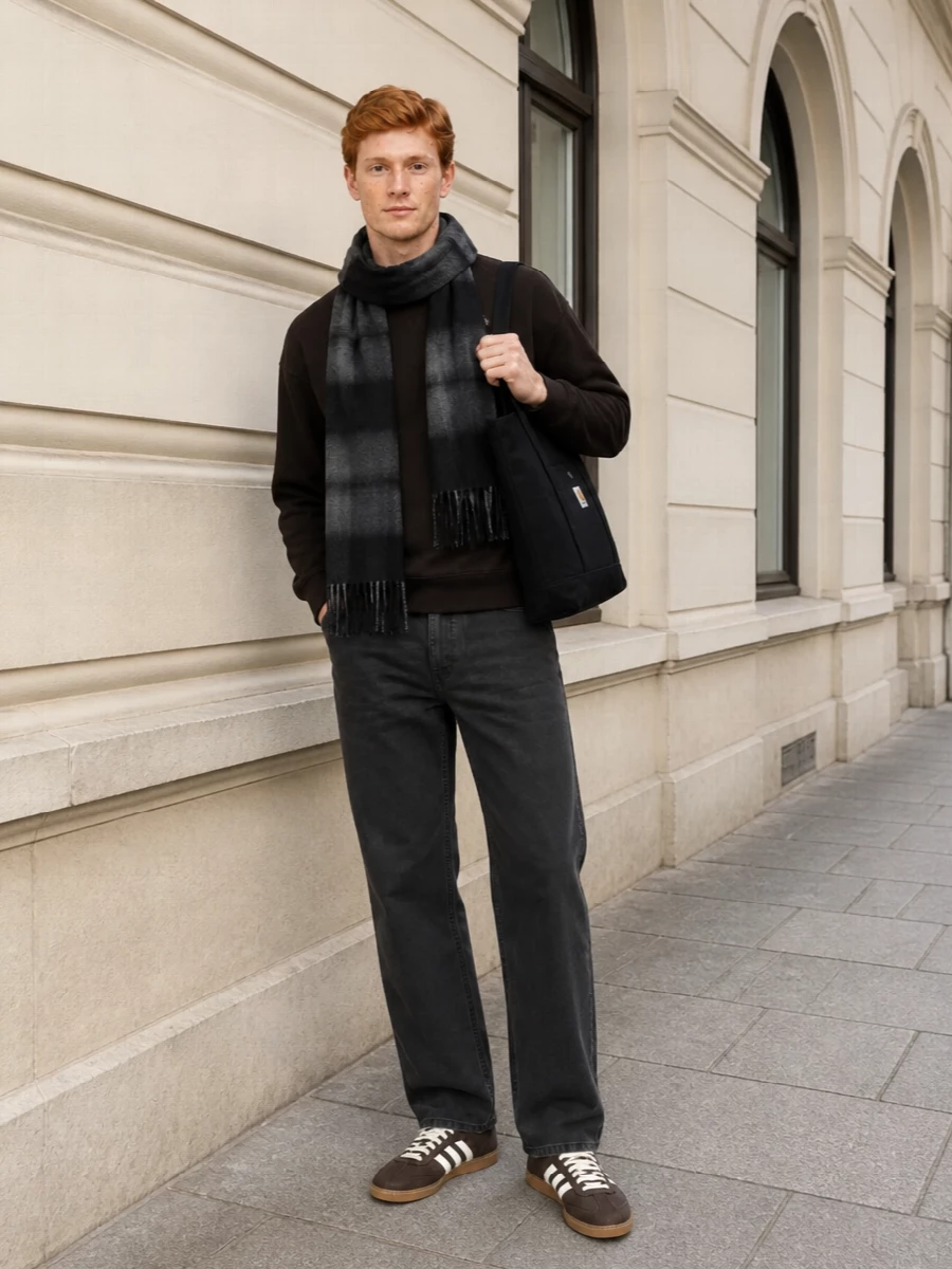 Carhartt brown sweatshirt charcoal pants outfit