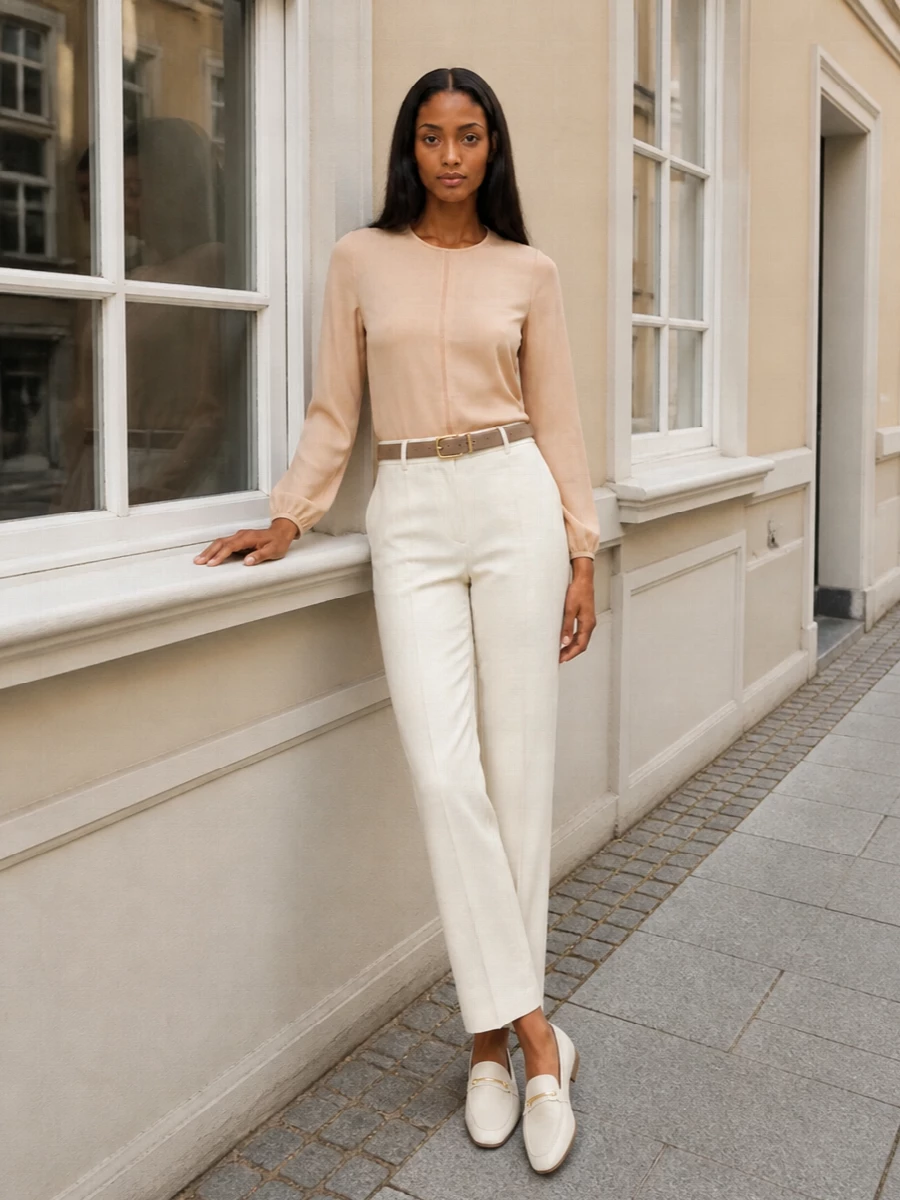 Fabiana filippi ivory trousers beige blouse outfit
