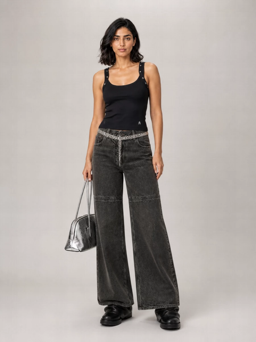 The Attico Cotton Cutout Wide-Leg Jeans