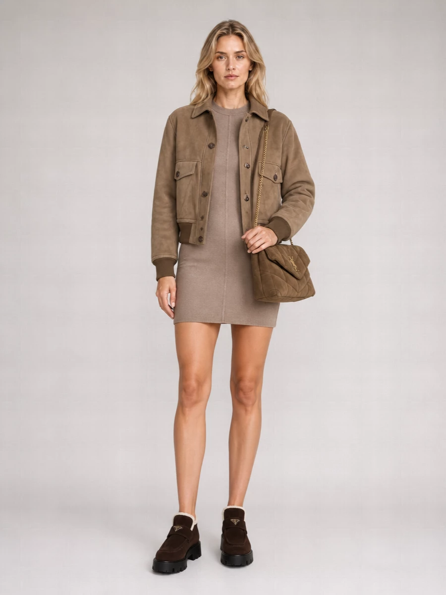 Yves Salomon Shearling Leather Bomber Jacket