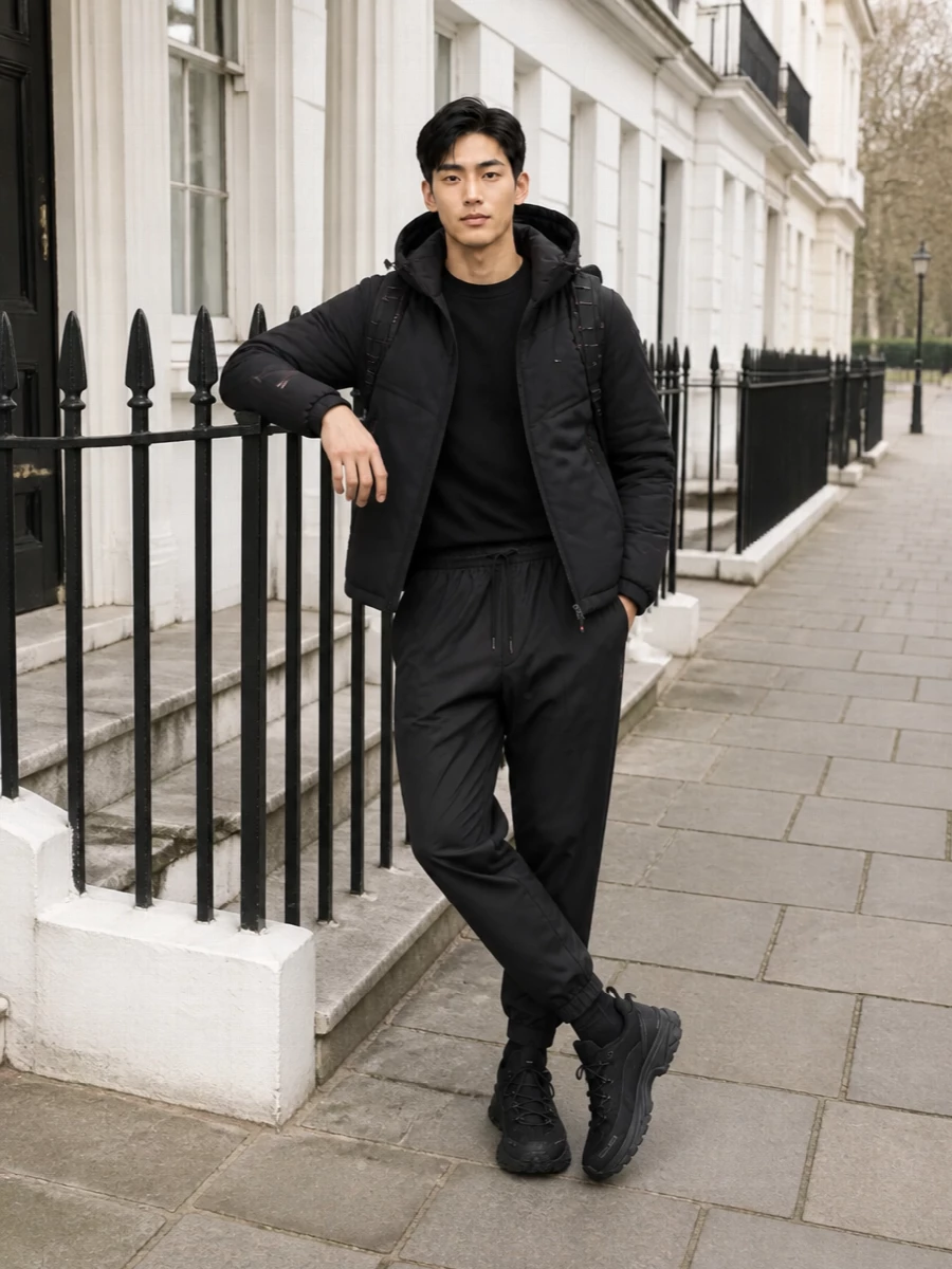 Moncler grenoble black padded jacket outfit men