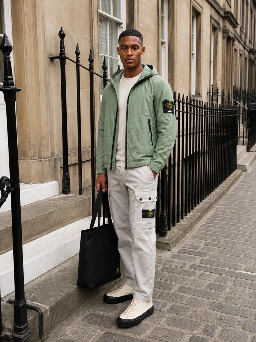 Stone island sage jacket cargo outfit