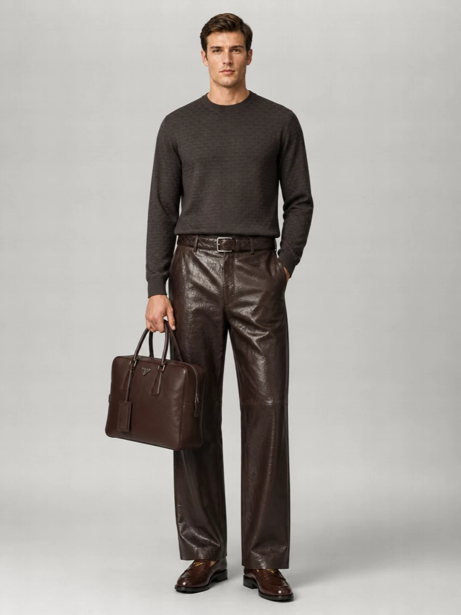 Emporio Armani leather wide-leg trousers