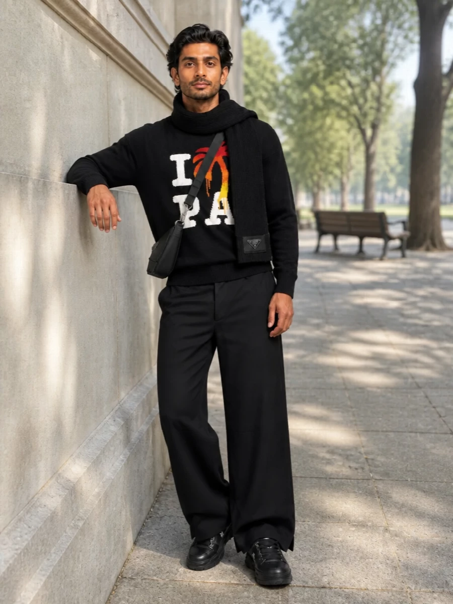 Palm angels sweater wide leg trousers amiri sneakers