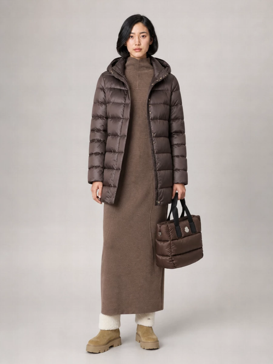 Moorer Silk Blend Longline Quilted Hooded Puffer Jacket