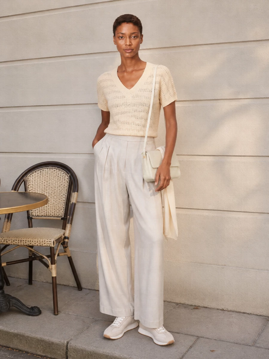 Fabiana filippi knit top wide leg trousers outfit