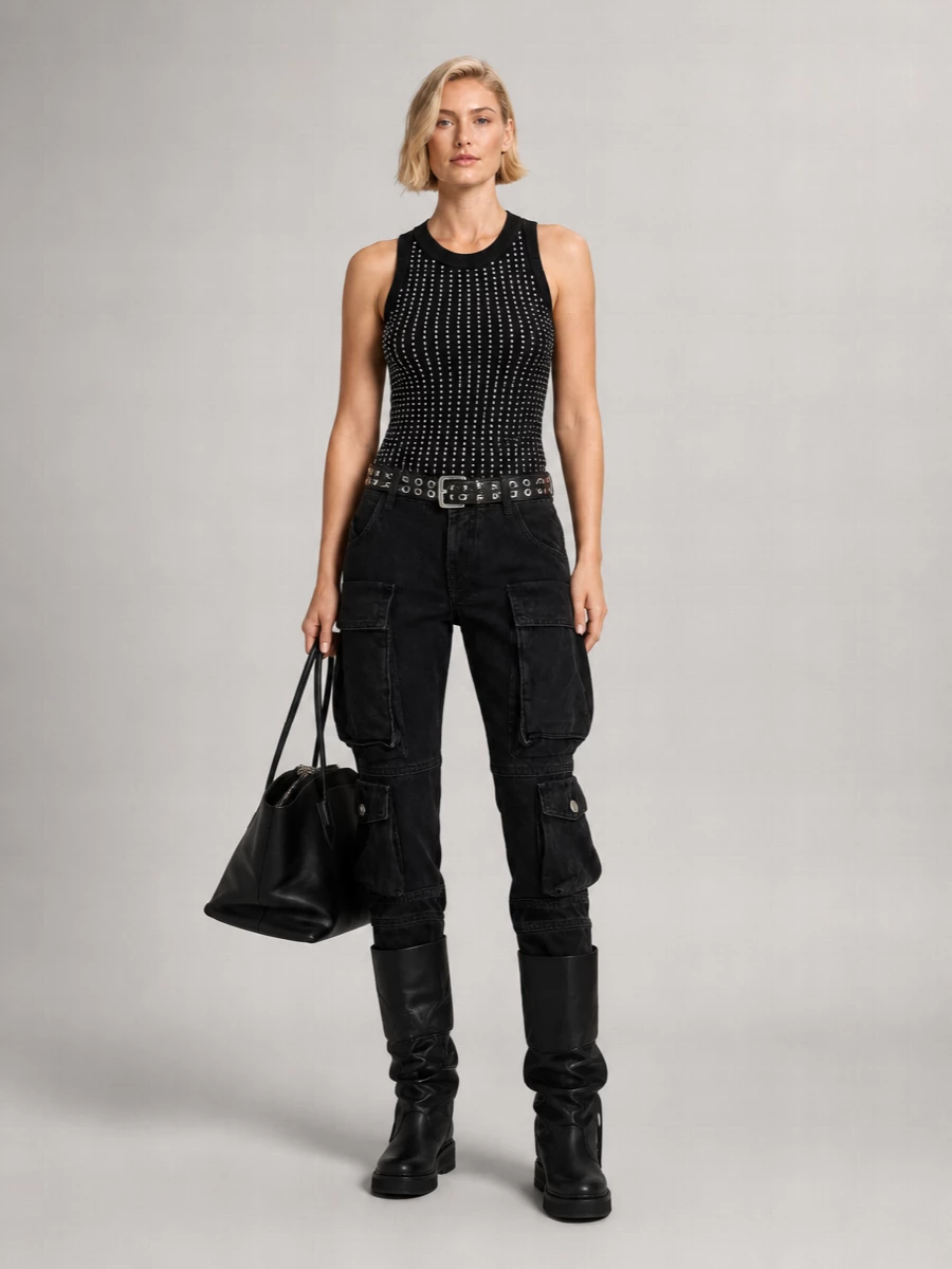 The Attico Denim Low-Rise Skinny Cargo Jeans