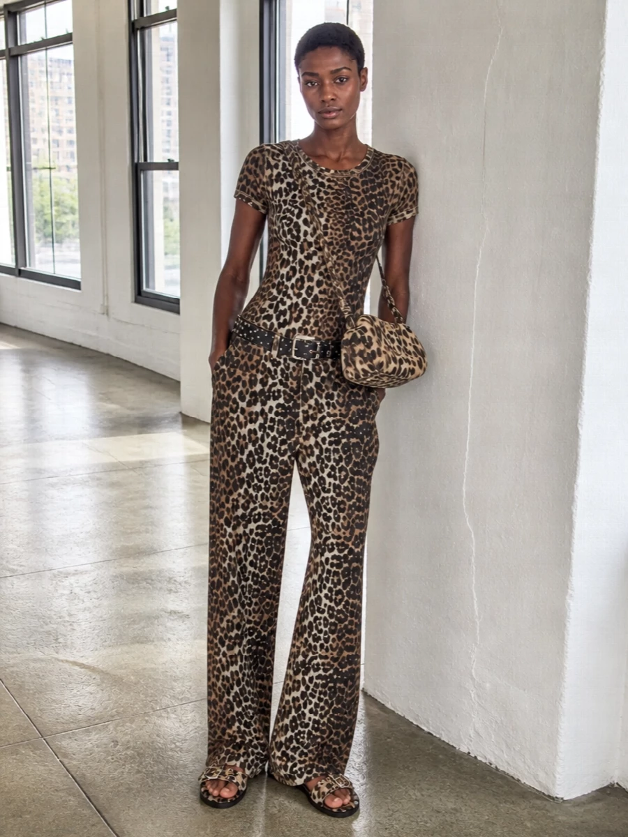 Ganni leopard jeans slim tee slide sandals