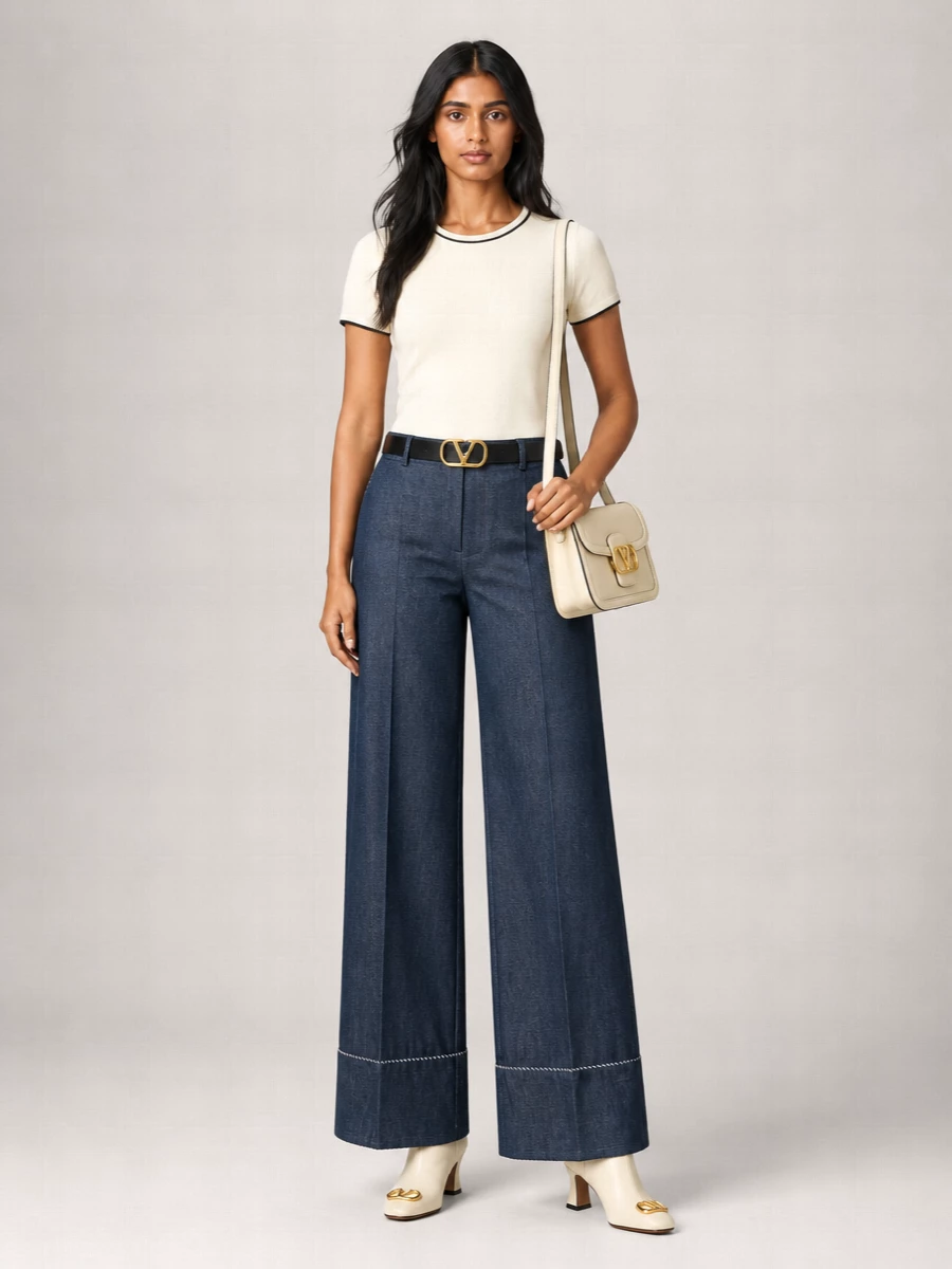 Valentino Denim Wide-Leg Trousers