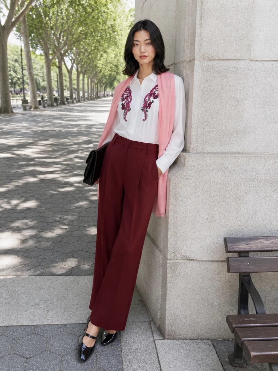 Dries van noten embroidered shirt burgundy trousers