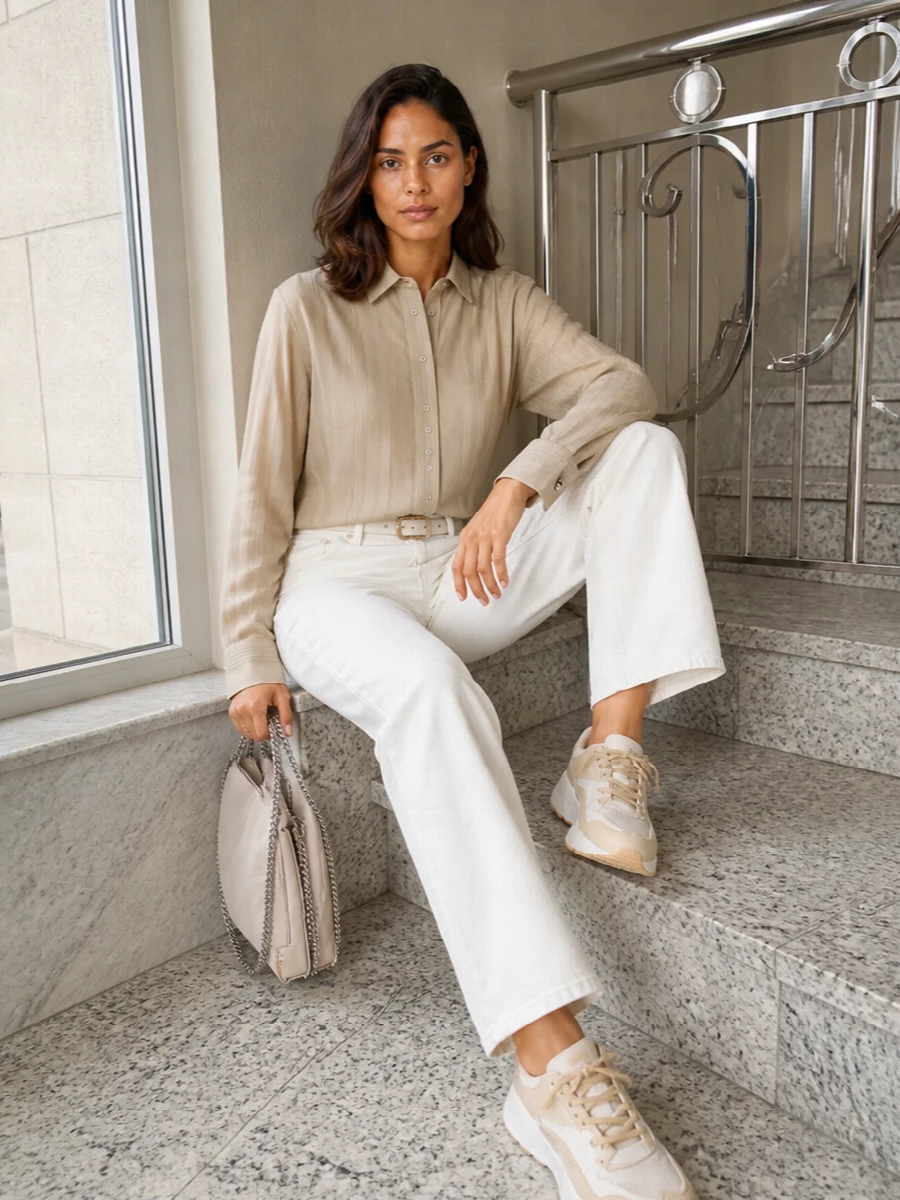 Stella mccartney neutral shirt white trouser