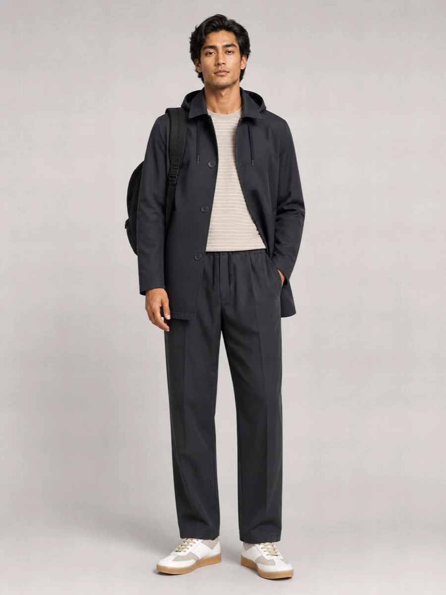 Herno Cotton Cropped Hooded Single Breasted Coat