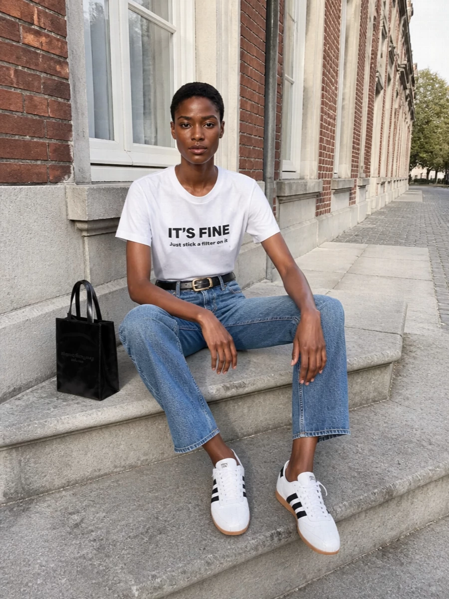 Victoria beckham slogan tee toteme jeans outfit