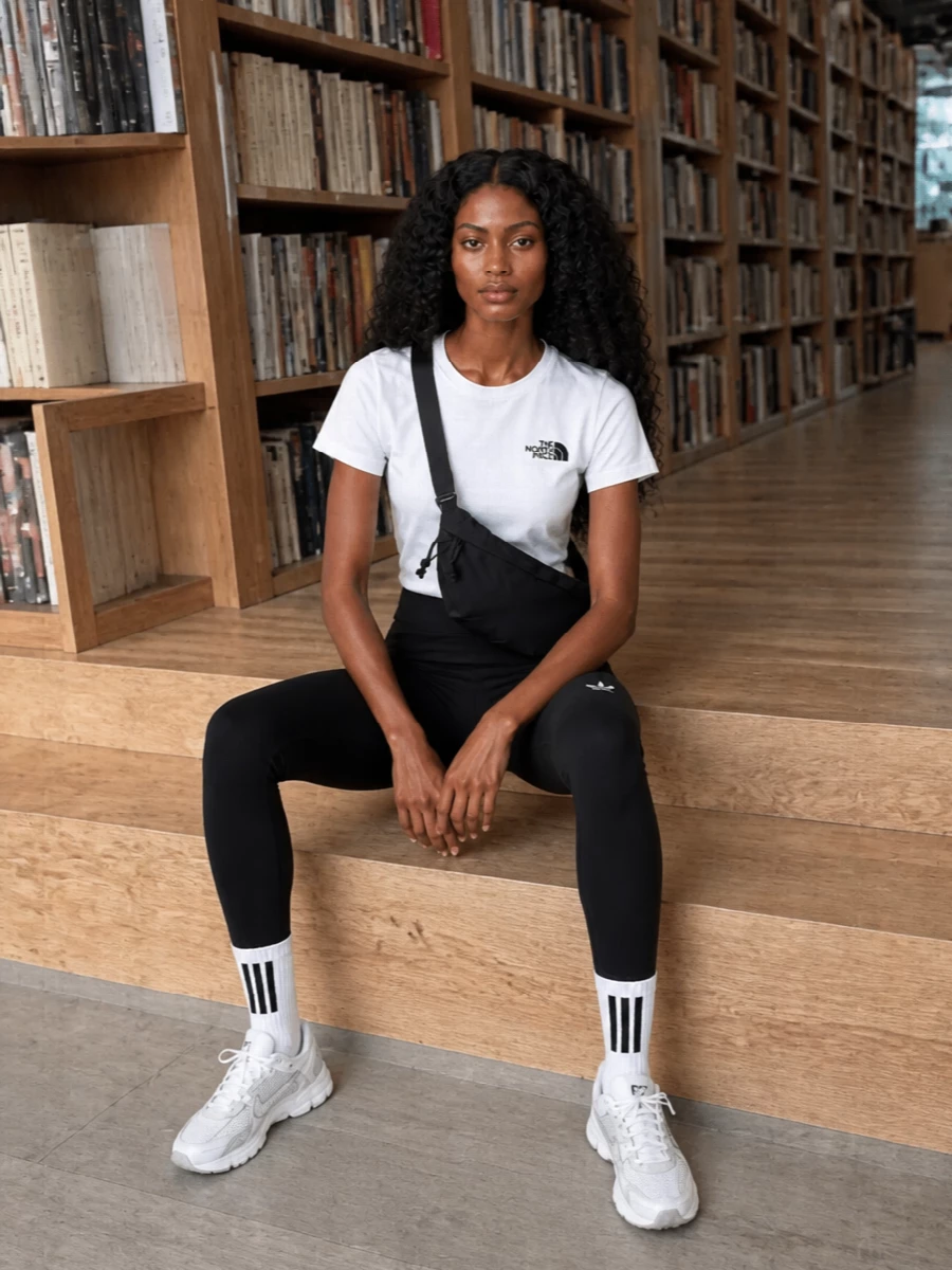 North face tee black leggings nike sneakers