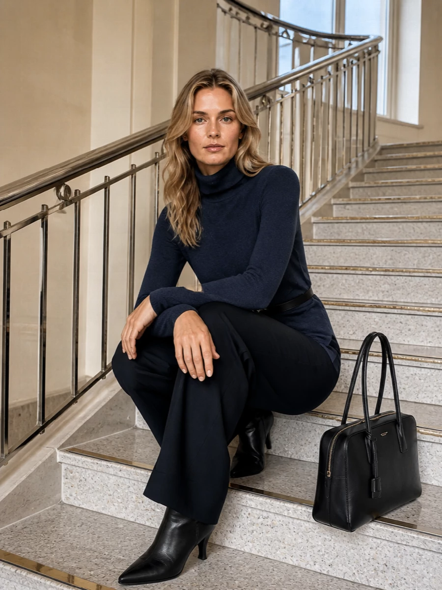 Lanvin navy asymmetric knit wide leg trousers