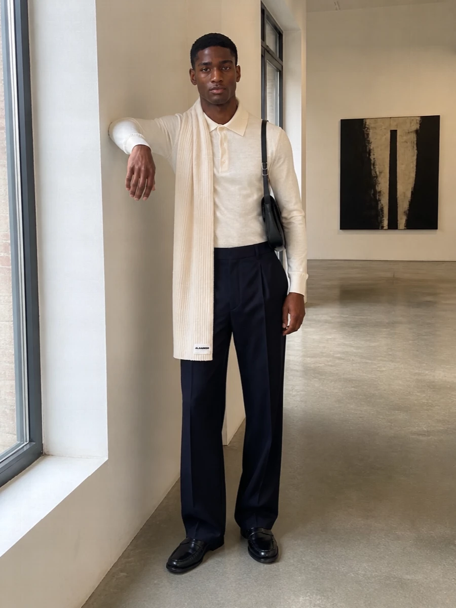 Lardini ivory polo navy trousers prada loafers