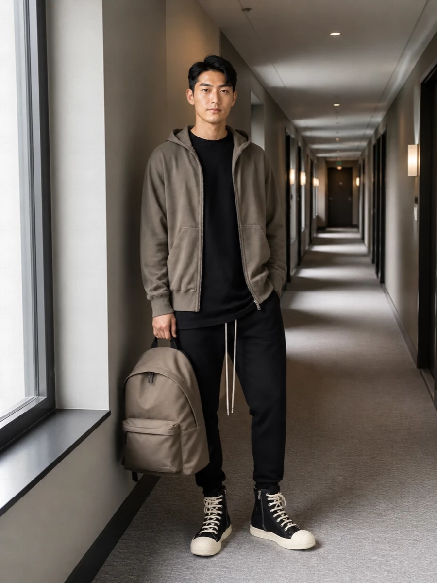 Rick owens drkshdw hoodie black cargo outfit
