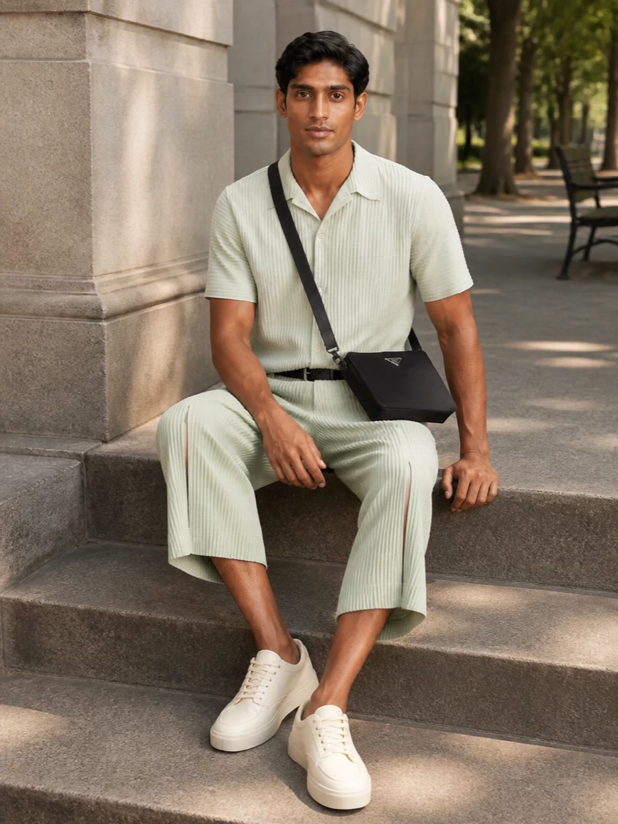Homme plisse pastel set prada cream sneakers