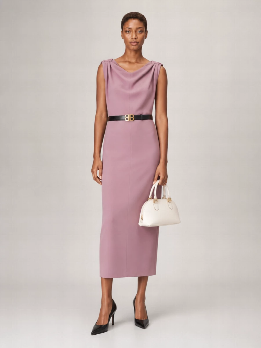 Balenciaga Silk Wool Draped Midi Dress