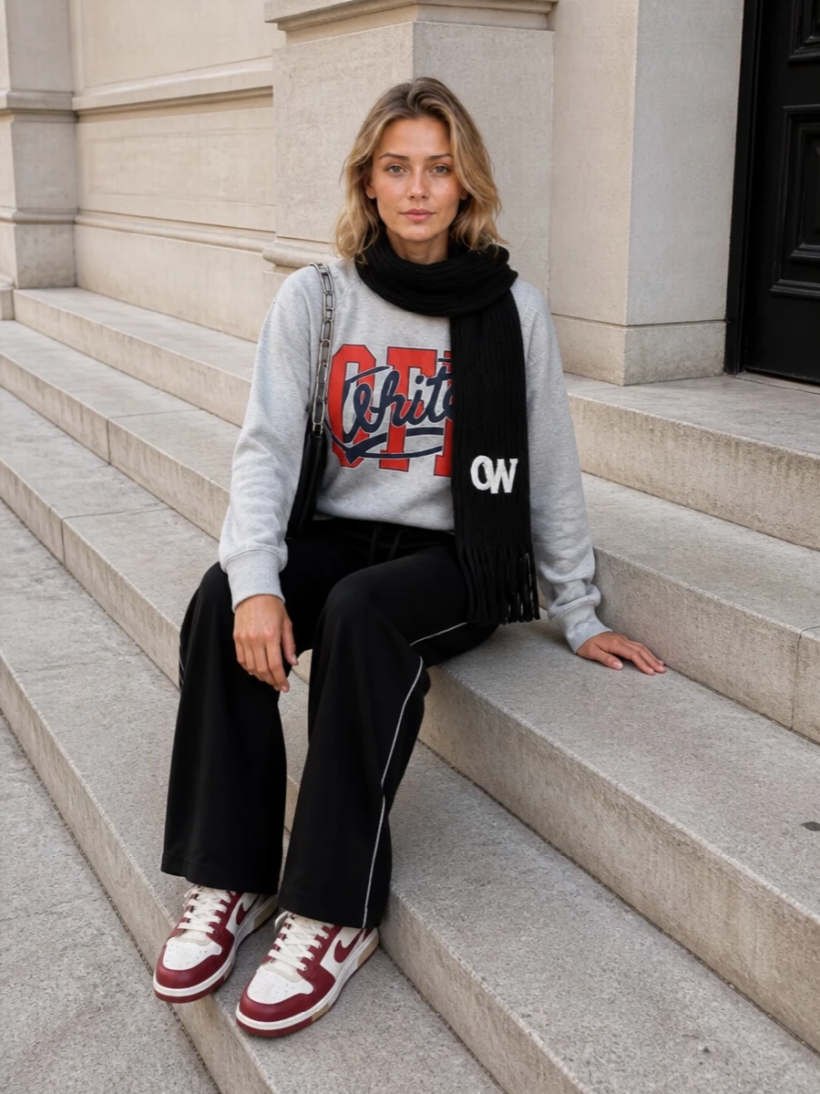 Off white varsity sweatshirt wide leg track pants