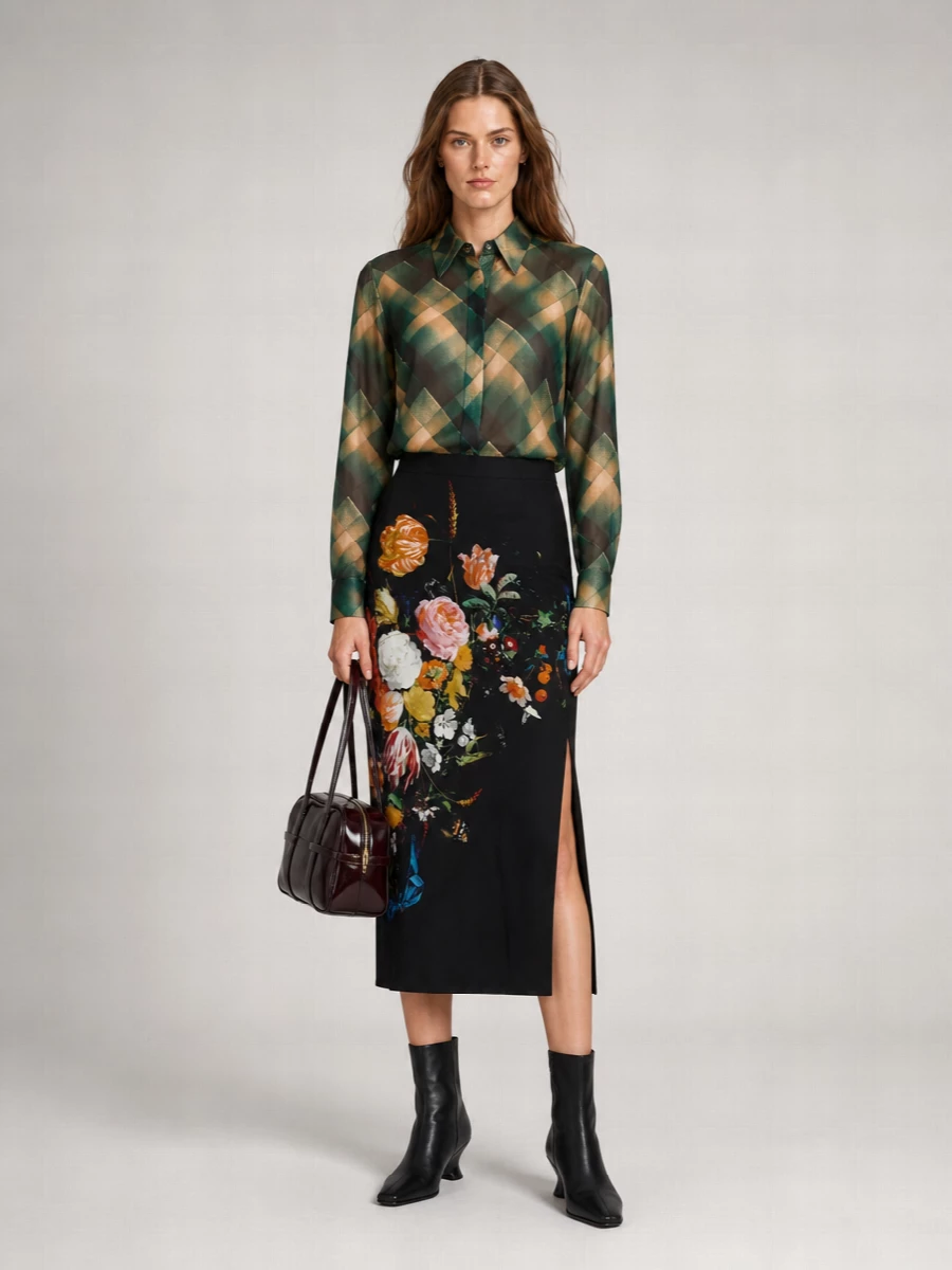 Dries Van Noten Satin Fitted Skirt