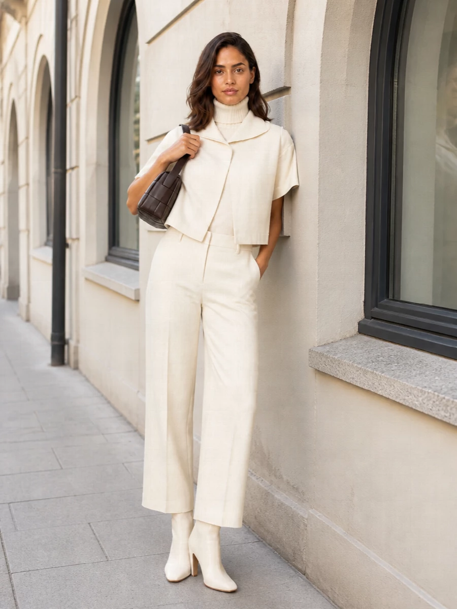 Bottega veneta ivory jacket wide leg trousers