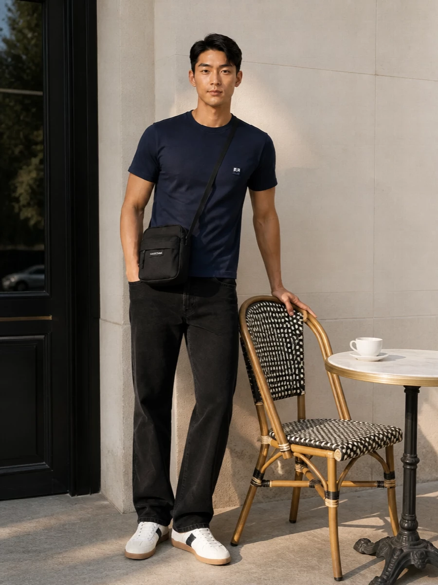 Isabel marant navy tee black jeans outfit