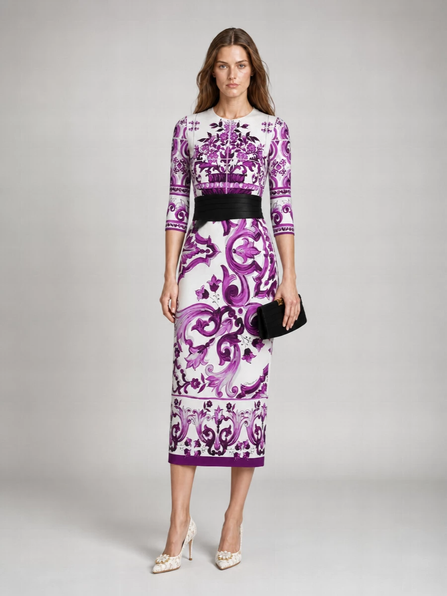 Dolce&Gabbana Silk Printed Midi Pencil Dress