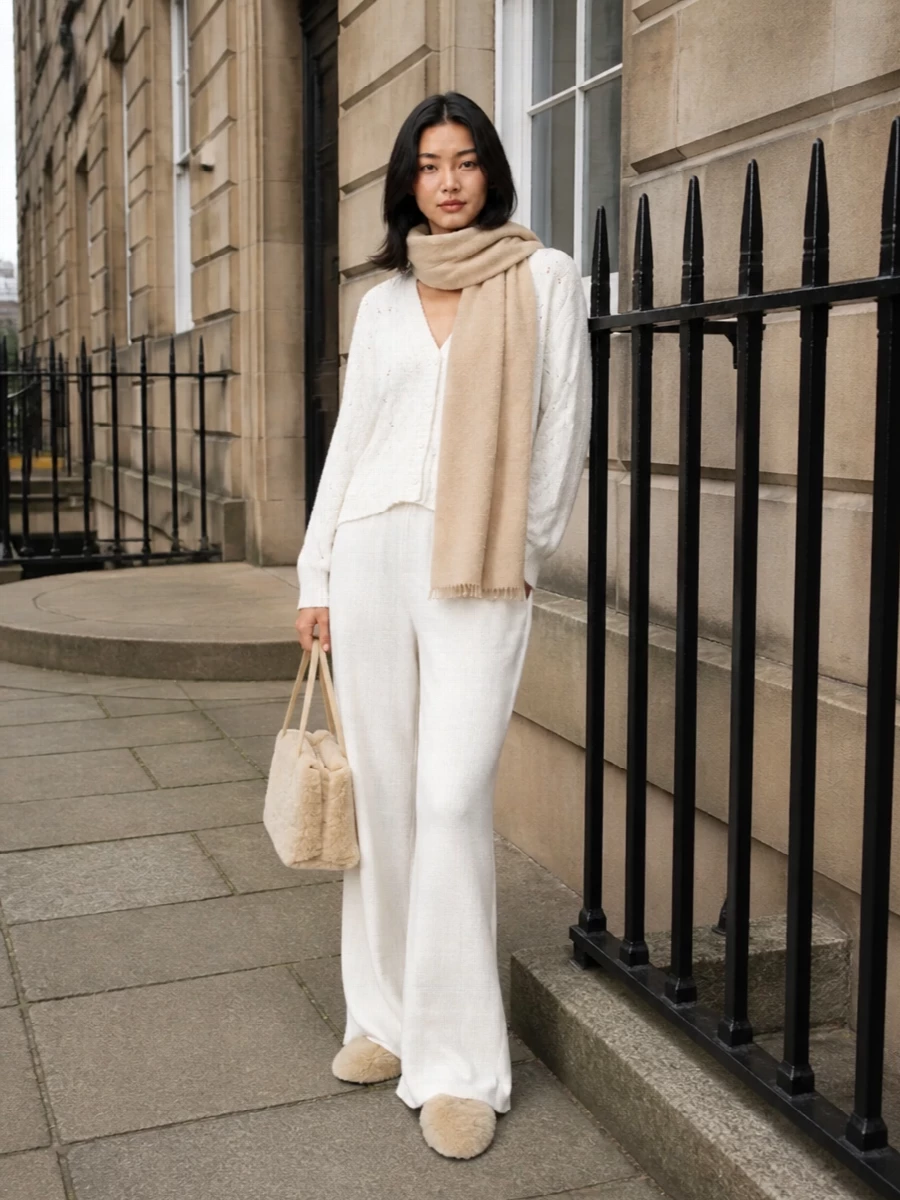 Fabiana filippi ivory cardigan wide leg knit pants