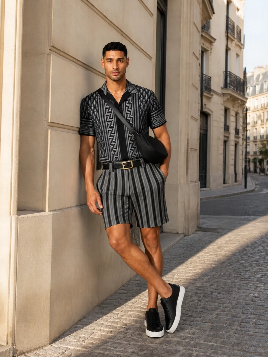 Versace geometric shirt striped tailored shorts