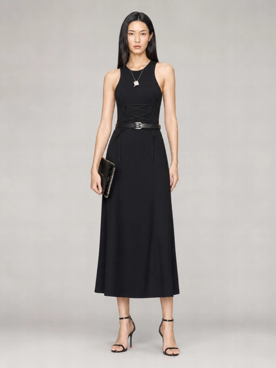 Mc Queen Cotton Sleeveless Corset Midi Dress