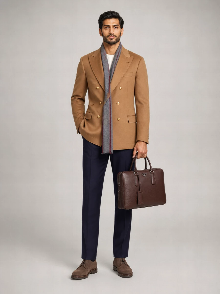 Brunello Cucinelli Camel Double-Breasted Blazer