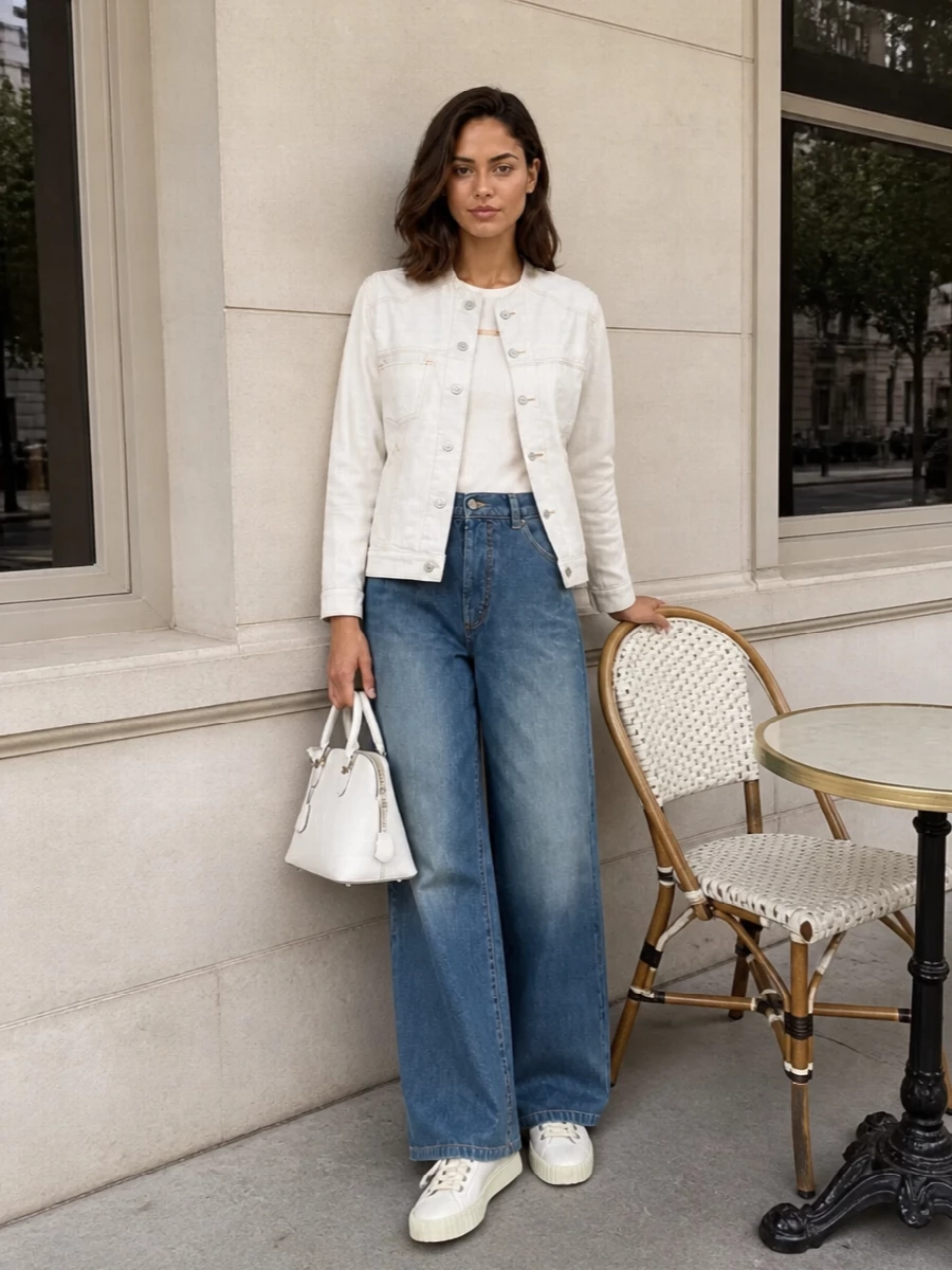 Maison margiela off white denim jacket outfit
