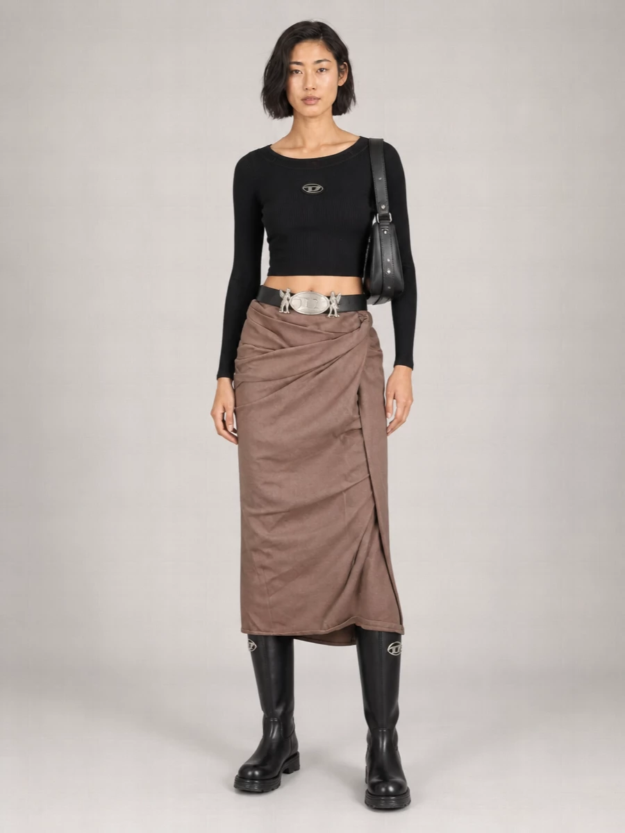 Diesel denim draped midi skirt
