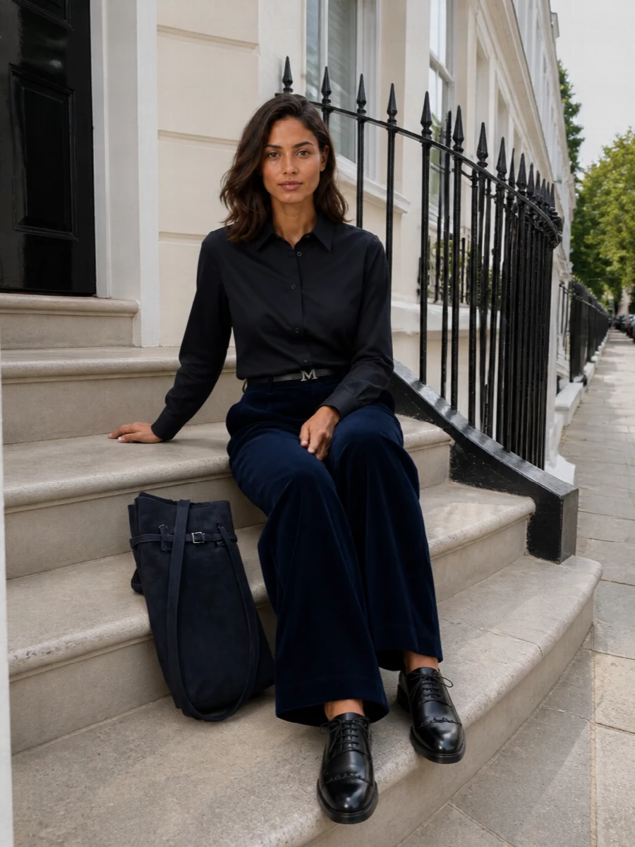 Max mara navy wide leg trousers tailored shirt