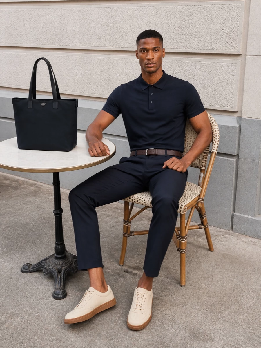 Boss navy polo tailored trousers sneakers