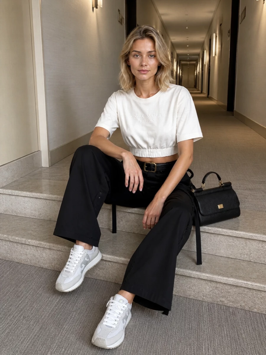 Dolce gabbana cropped tee black cargo pants