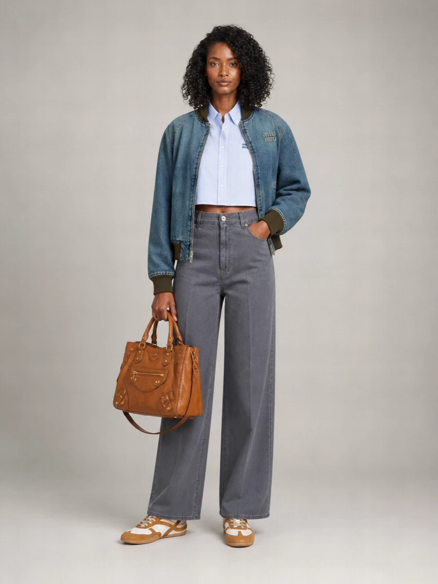 Miu Miu Denim Relaxed-Fit Bomber Jacket