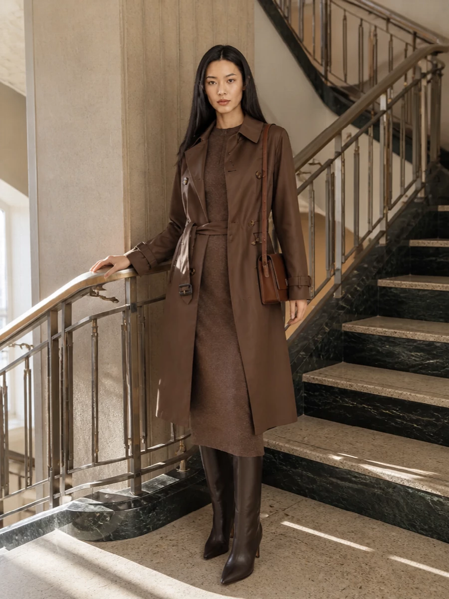 Max mara brown trench coat knit midi outfit