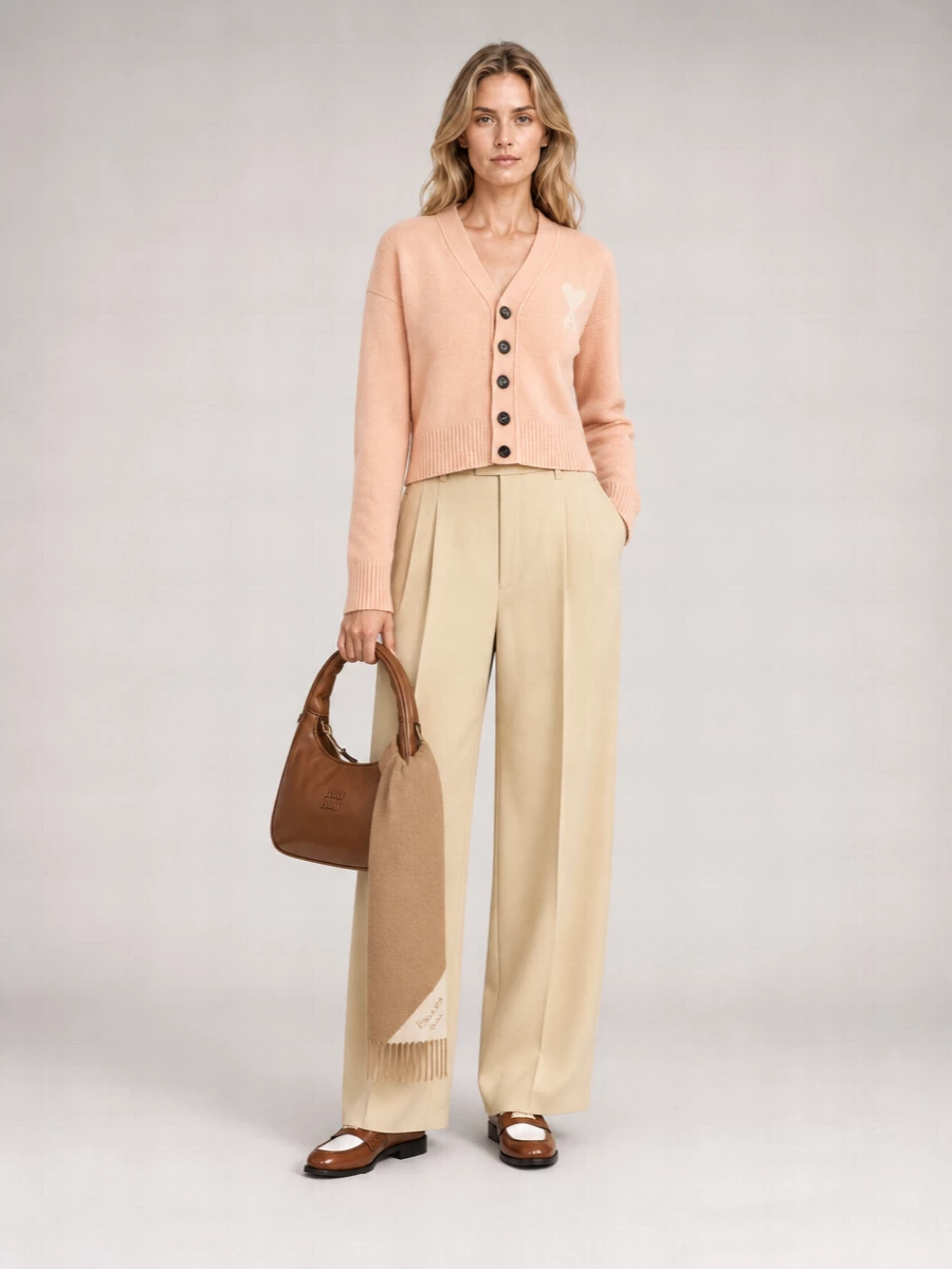 Ami Paris Alpaca-Blend V-Neck Ribbed Cardigan
