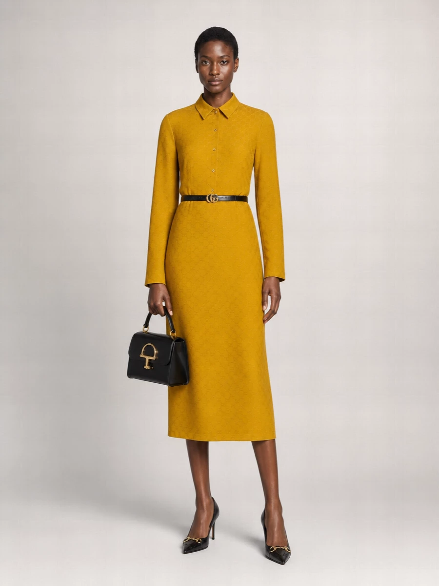 Gucci Jacquard Logo Midi Shirt Dress