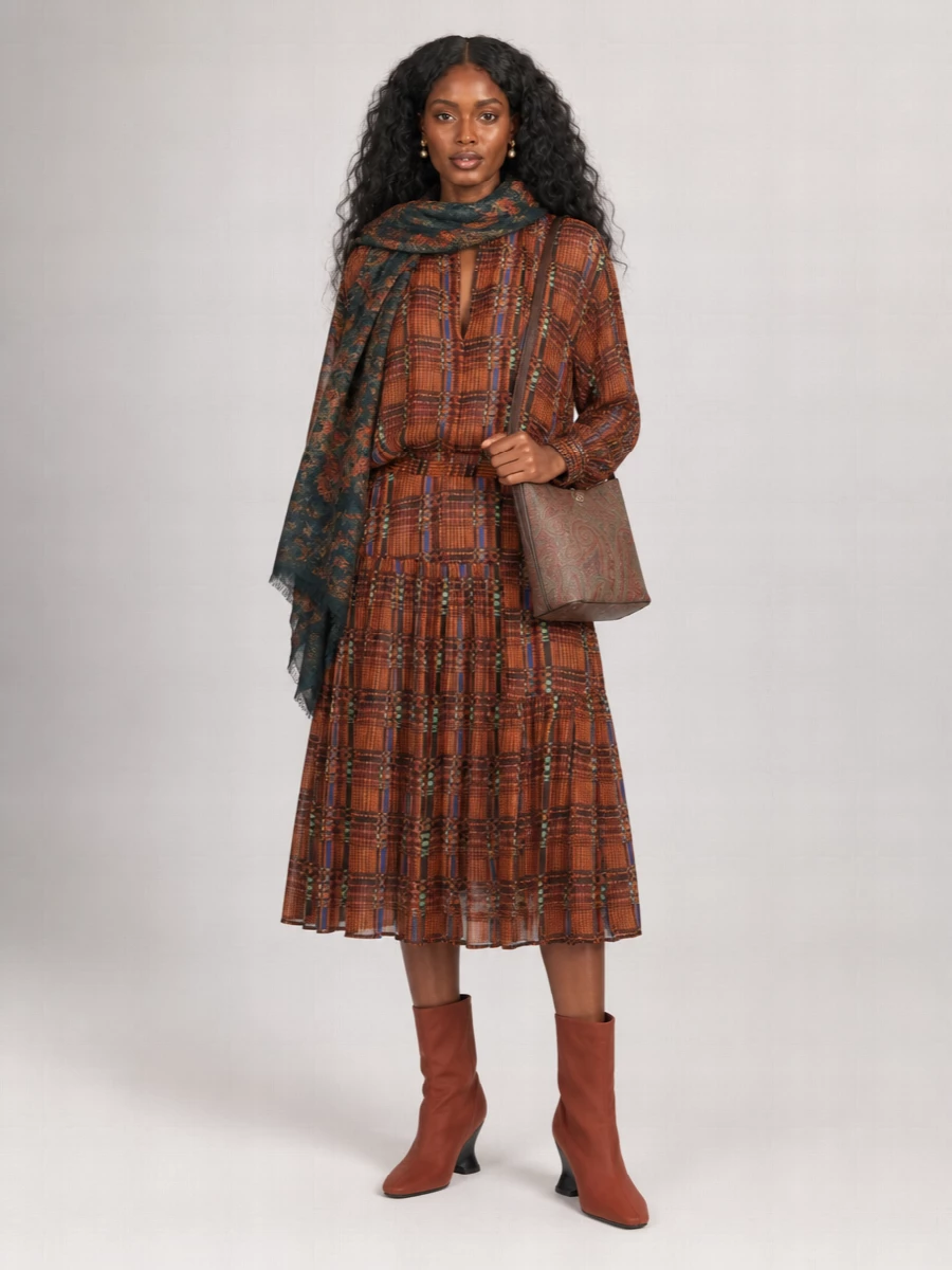 Dries Van Noten printed gathered long-sleeve midi dress
