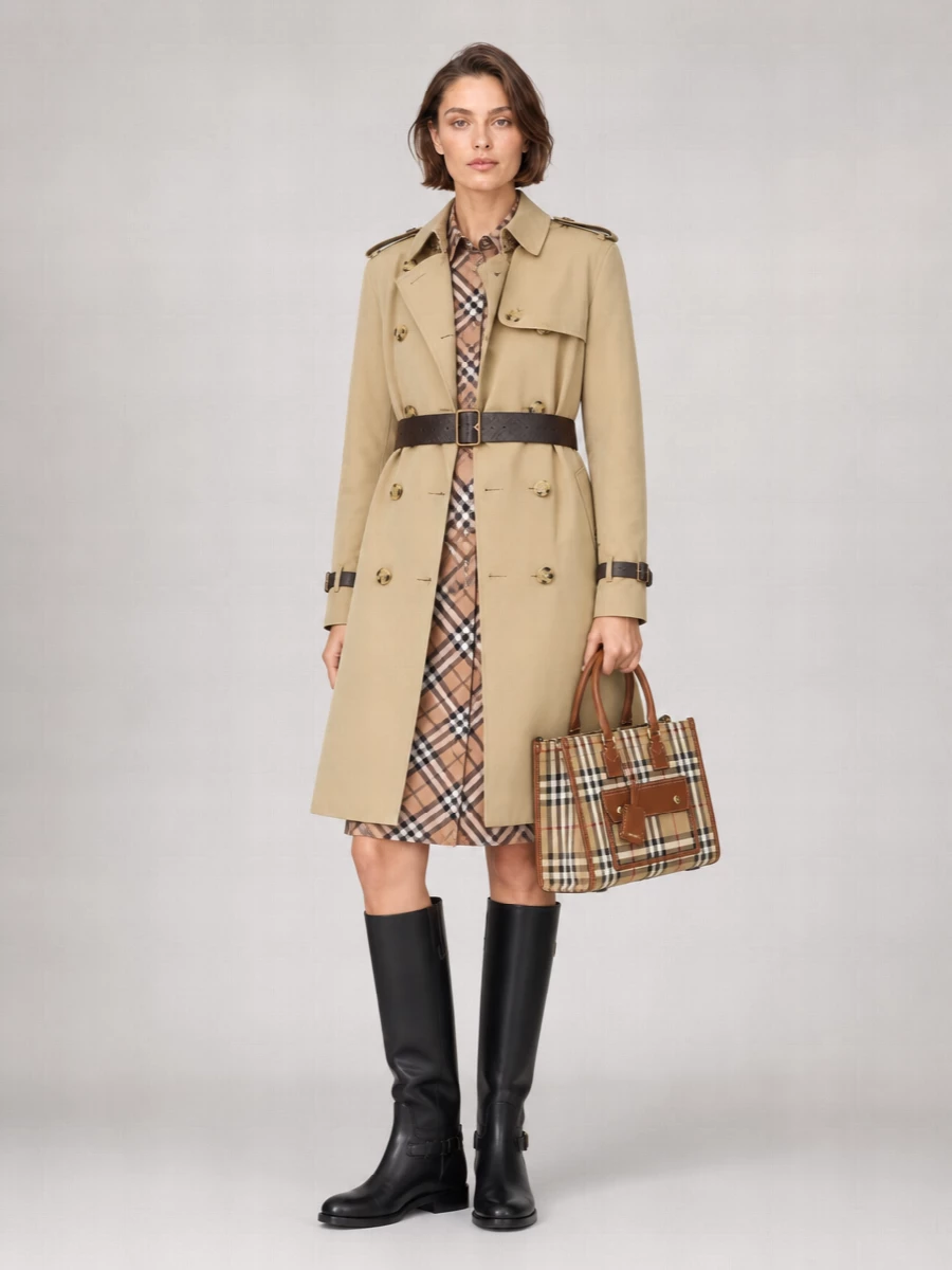 Burberry Cotton Double-Breasted Belted Trench Coat