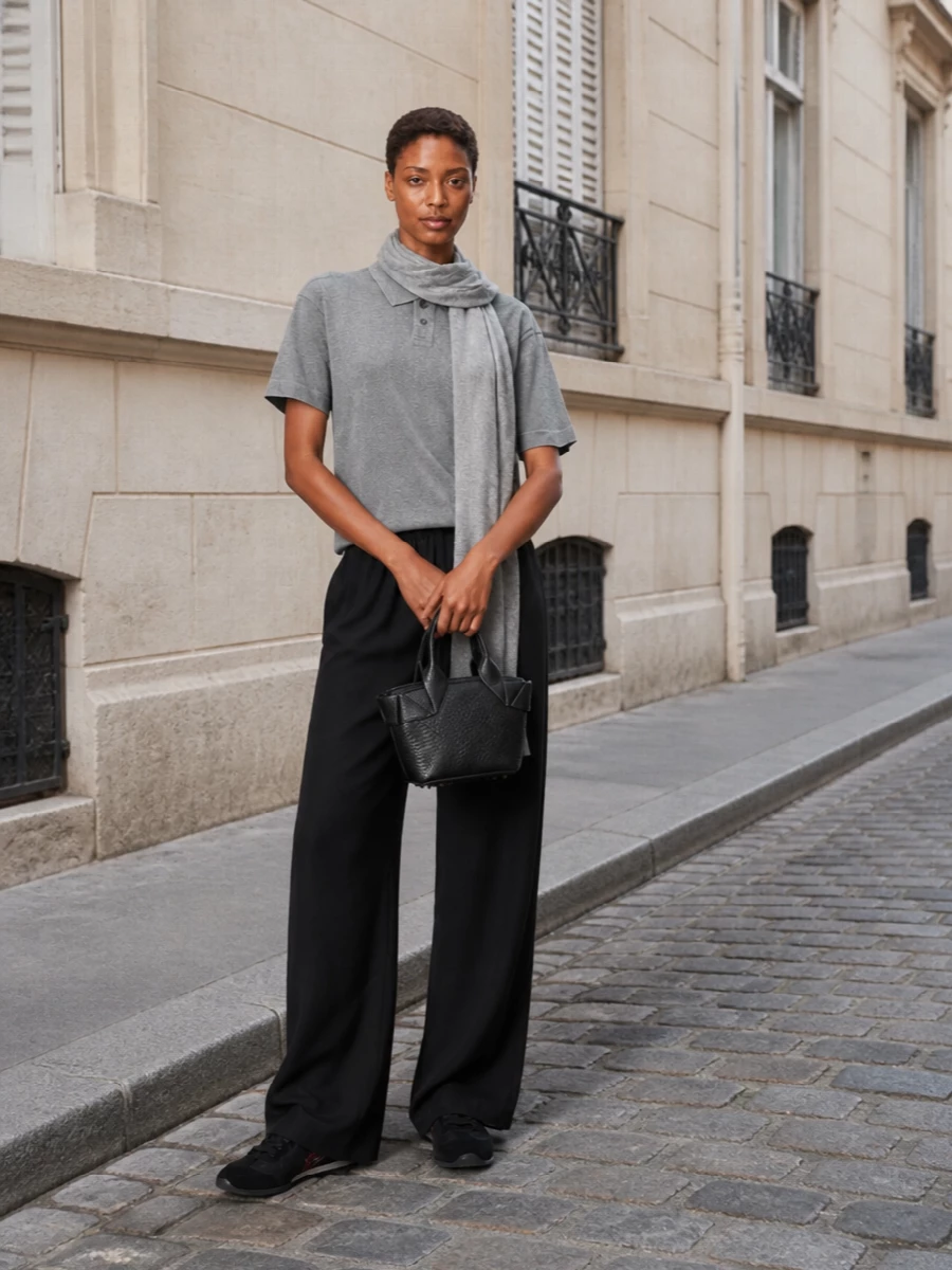 Alexander wang grey polo black wide leg pants