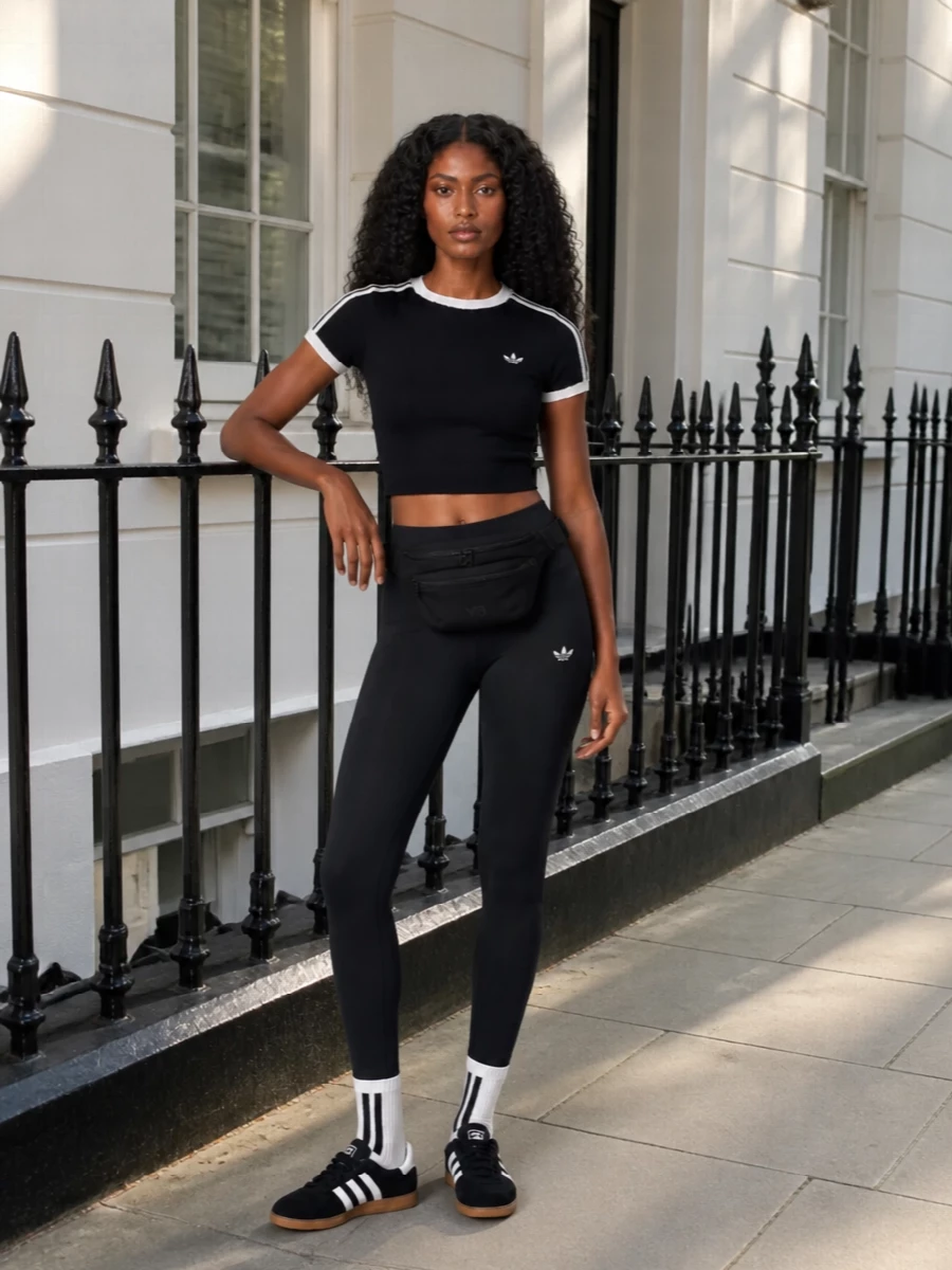 Adidas originals black leggings cropped tee outfit