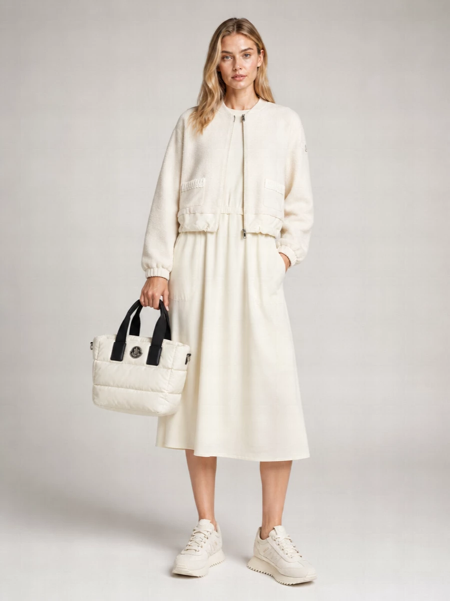 Moncler Bouclé Zip-Up High-Neck Cardigan Jacket